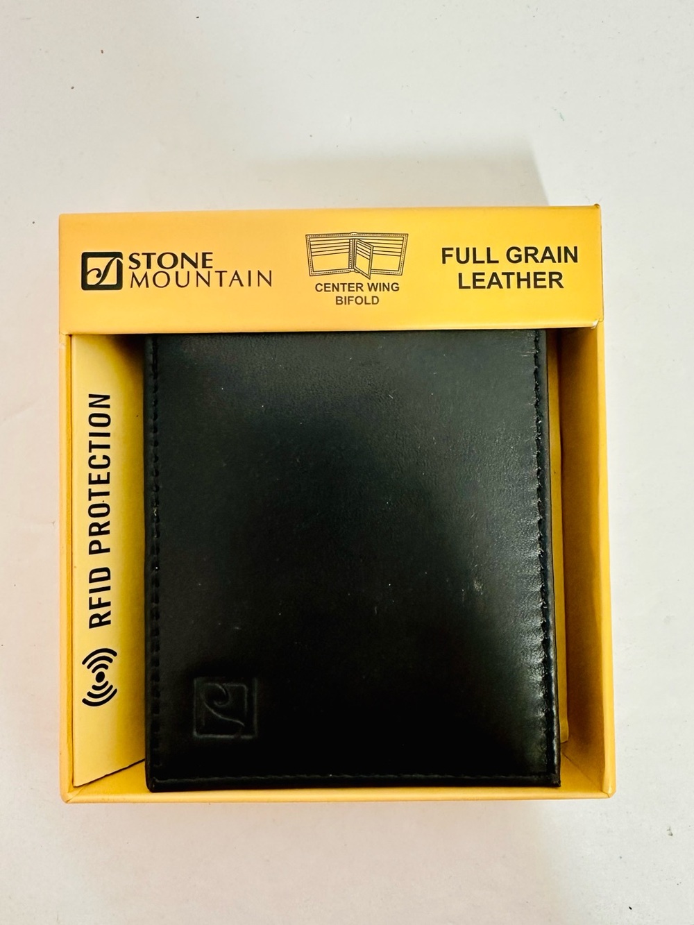 Stone Mountain Accessories Black Full Grain Leather RFID Bifold Wallet NIB